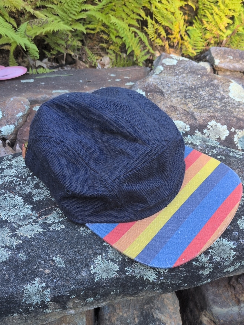 Men's Storied Hats Recycled Blue Cap with Rainbow Stripe Brim